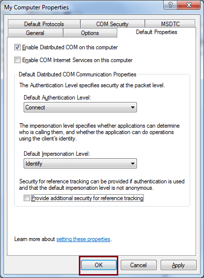 Click OK to change Default Properties