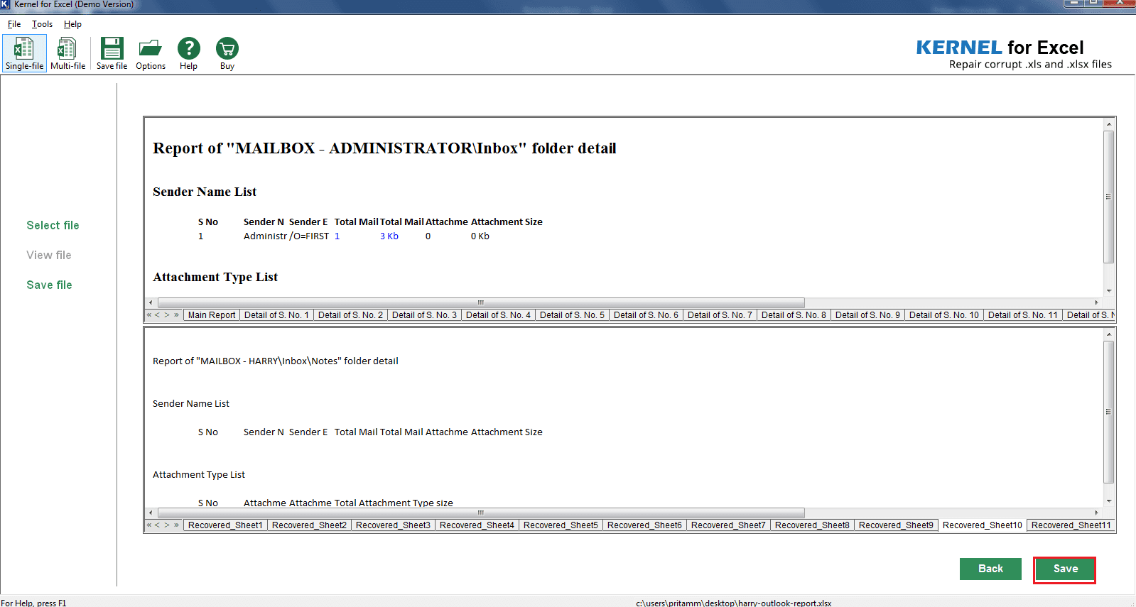 you will receive a report Click on Save