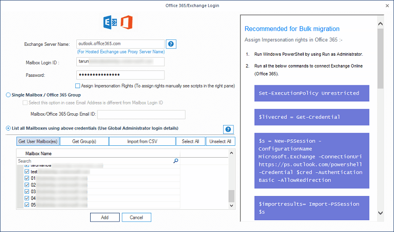 provide credentials in the destination section for Microsoft 365 account