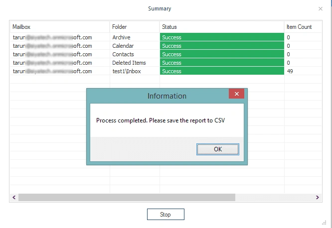 Office 365 emails backup completed