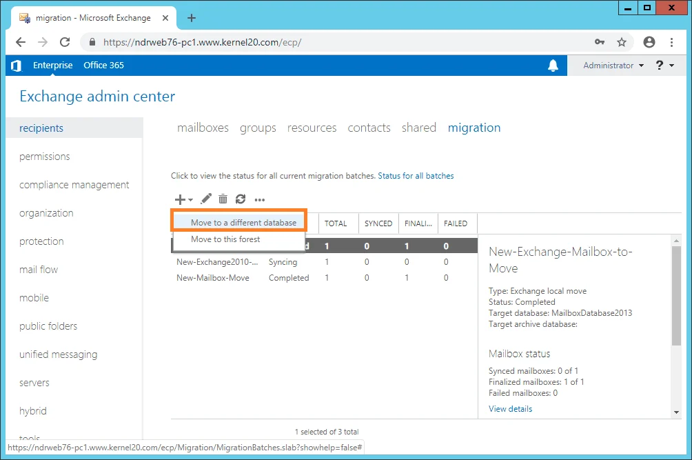 click+and select Move to a different database