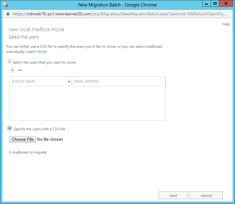 Choose File to add the CSV file