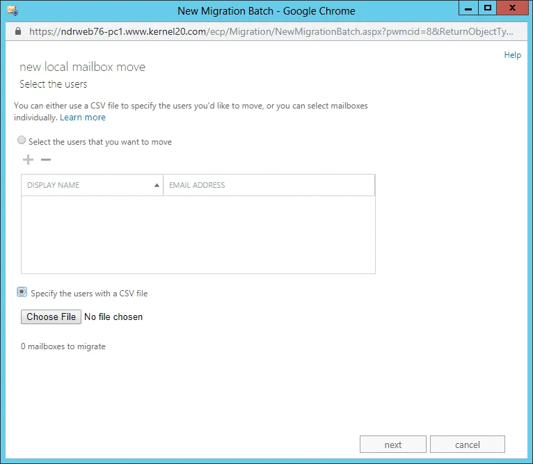 Choose File to add the CSV file