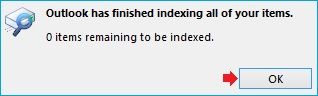 Outlook finished indexing items
