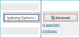indexing options dialog box