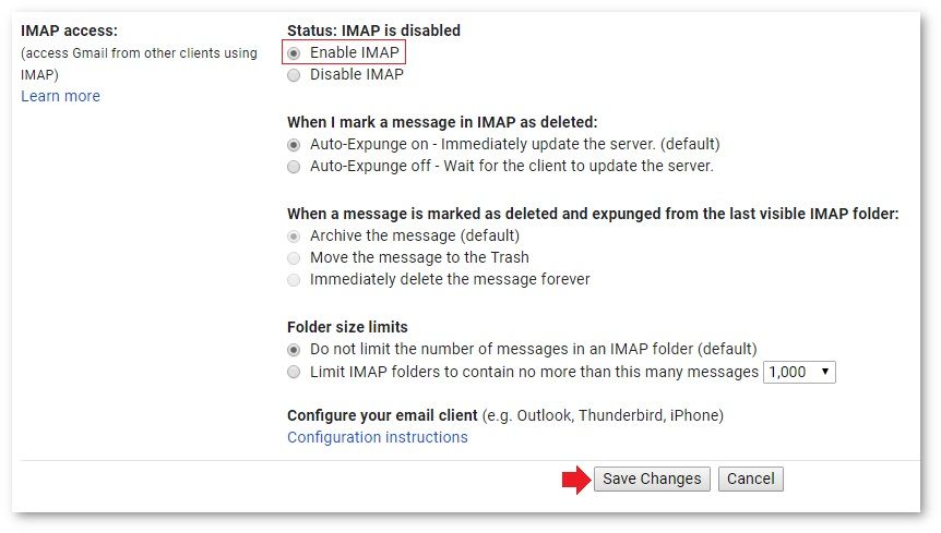 Enable IMAP