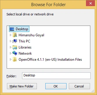 Select location to save the backup file