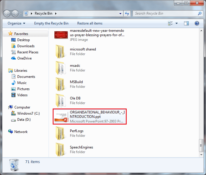 search PPT file in Recycle bin 