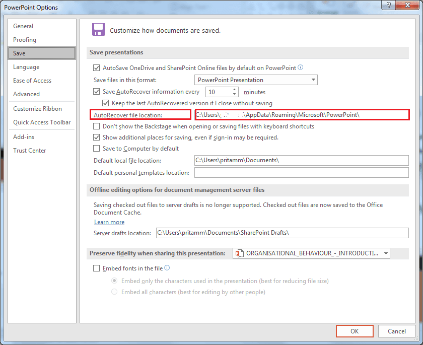 Under Save Presentation option