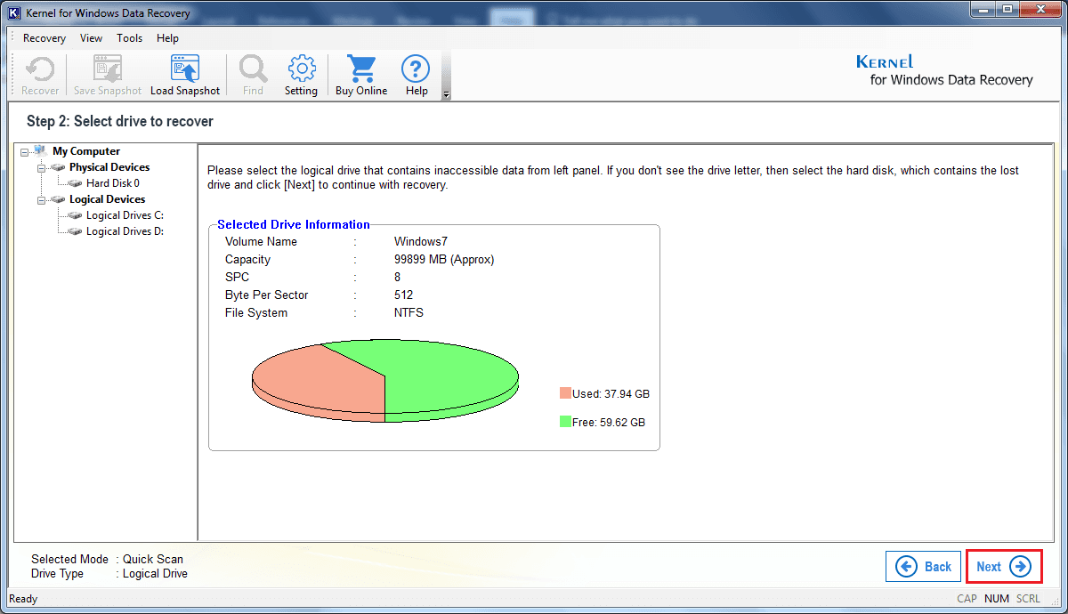 Kernel for Windows Data Recovery - Home Screen