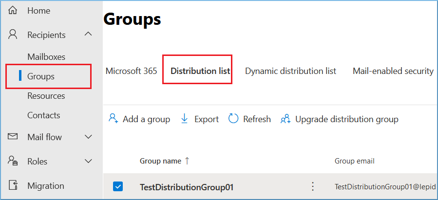 Select Distribution list