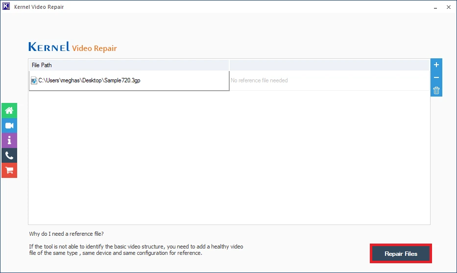 click on repair files button