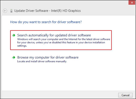 Choose Search automatically for updated driver software option