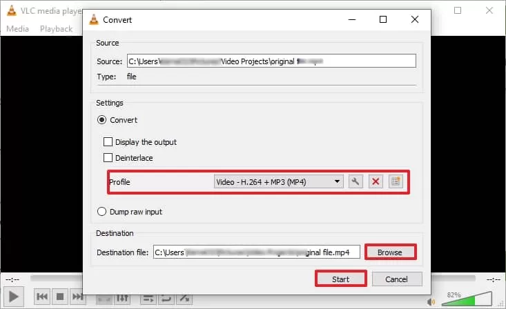 Select Video – H.264 + MP3 (MP4) file format