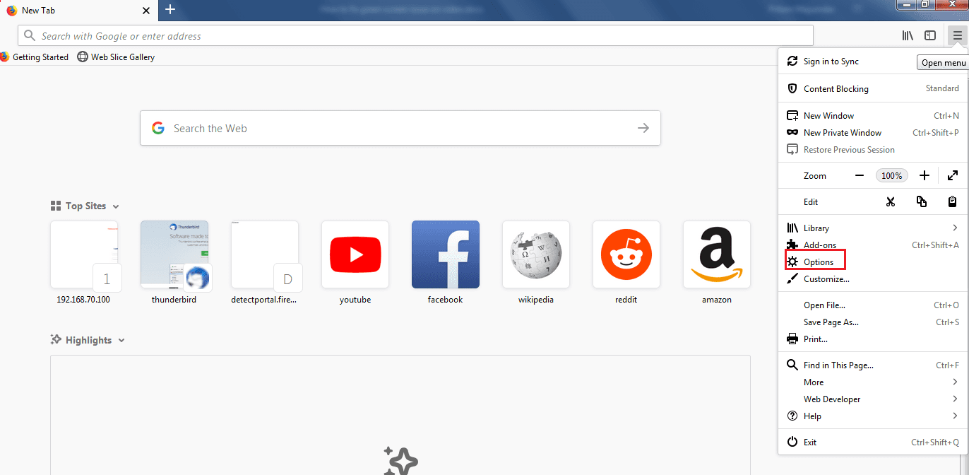 Open Firefox and Click on Options