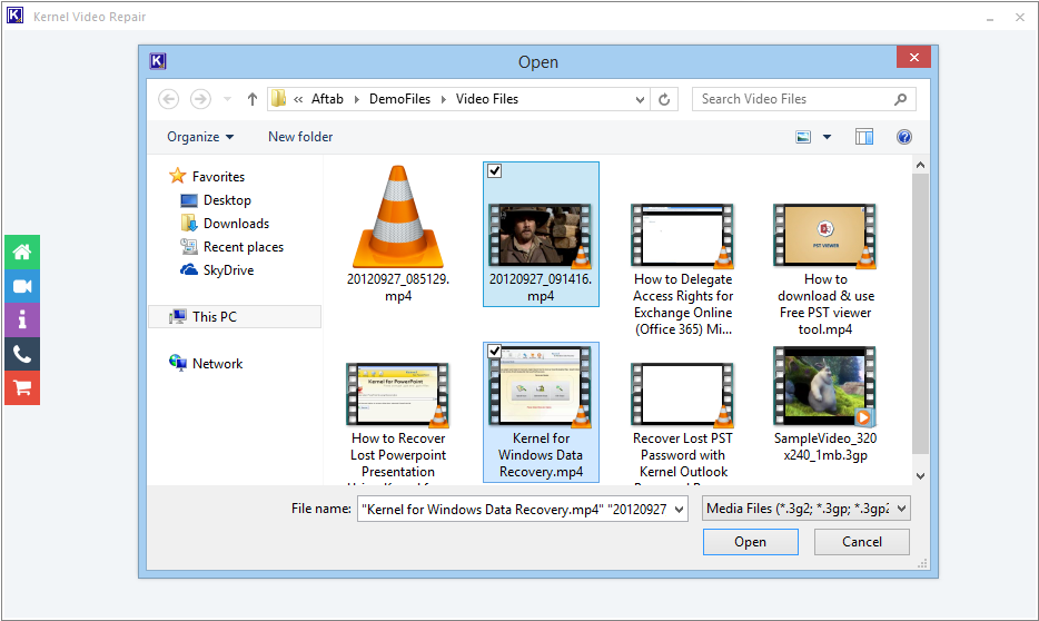 Select the corrupt video files