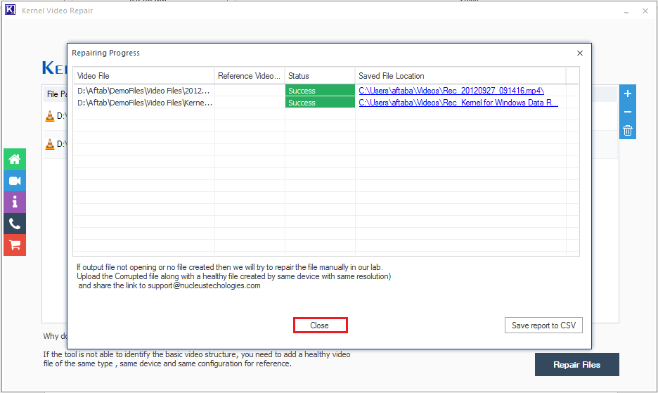 Save report in CSV file