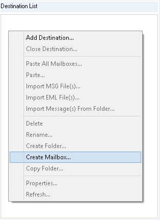 click anywhere in the Destination list
