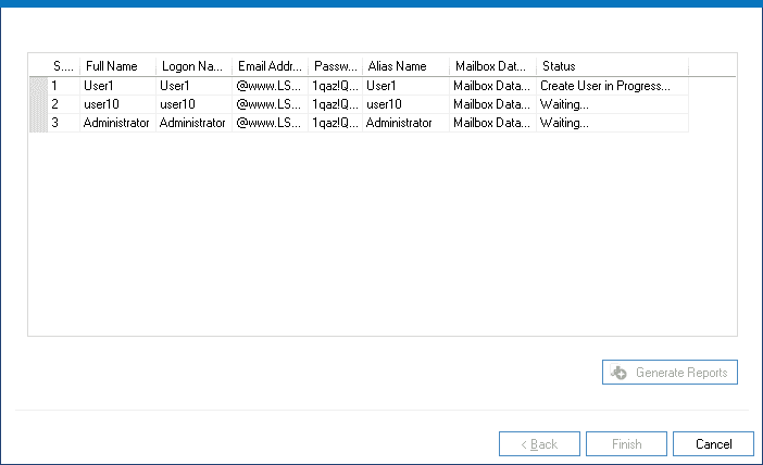 Click Next to start creating user mailboxes