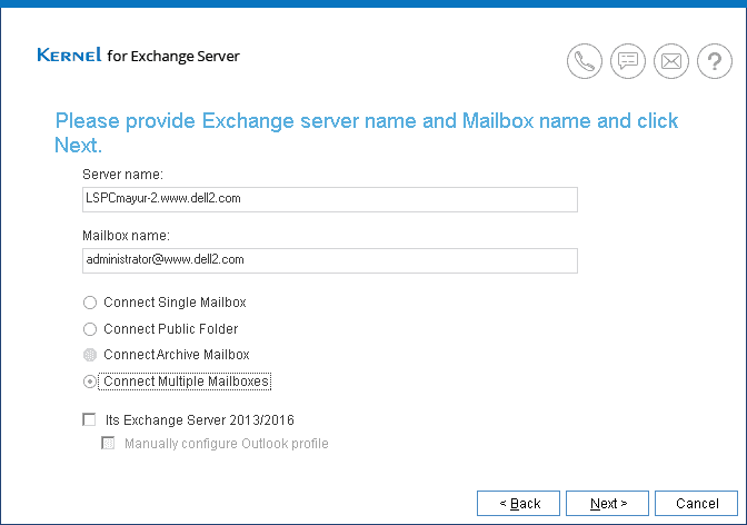 Add Credentials - Add Exchange Server name