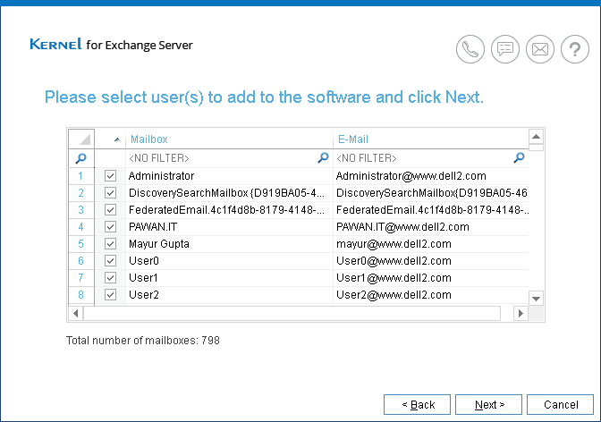 Select mailboxes for migration