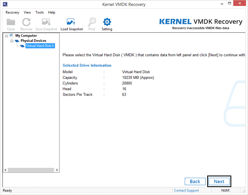 Select VMDK file wants to open and preview 