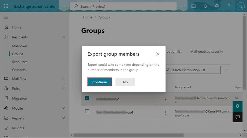 tap on continue to export