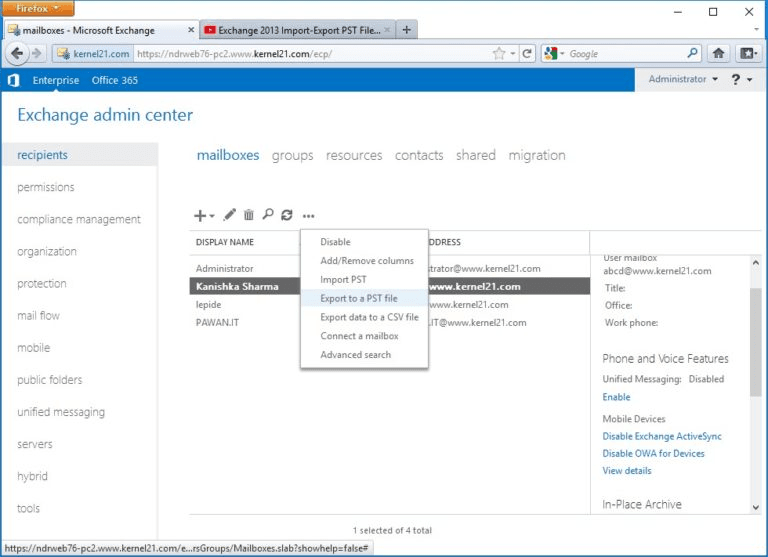 choose the Export to a PST file option