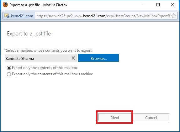browse and select the desired mailbox with the required option and click Next