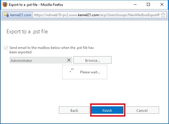 provide the name of the mailbox to receive mailbox notification and click Finish