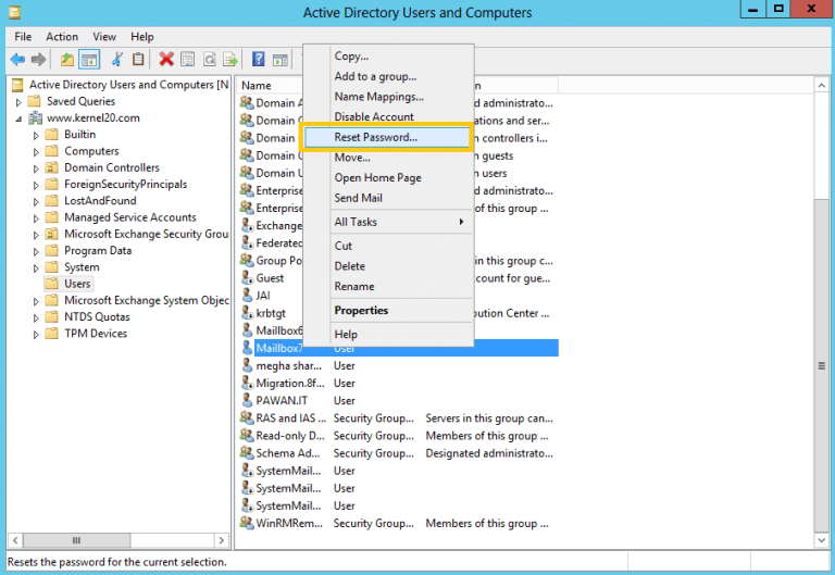 How to reset Exchange mailbox password?