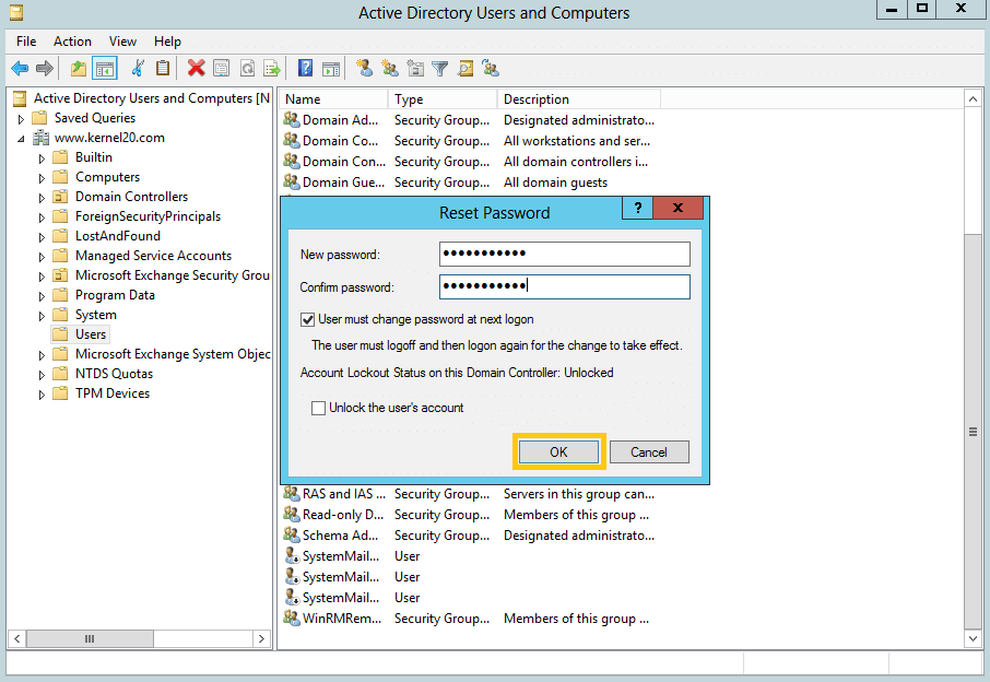 confirm the new password by typing it again