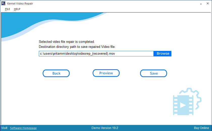 Select the path to save repaired video file