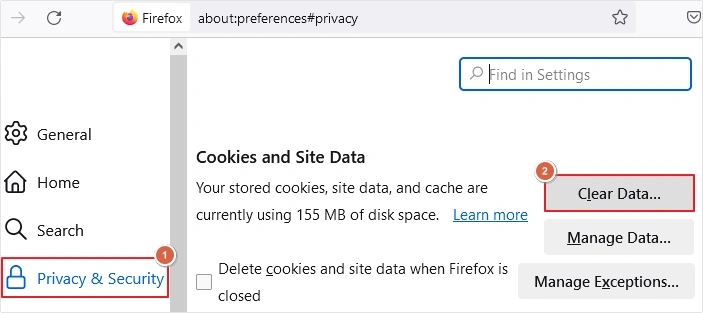 clear firefox cache