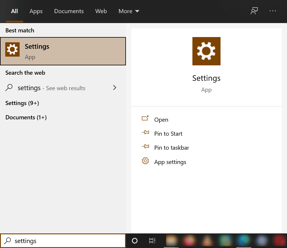 type Settings in the search bar