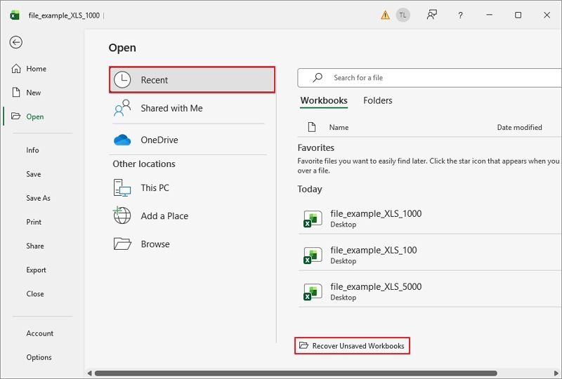 Recover Unsaved Workbooks