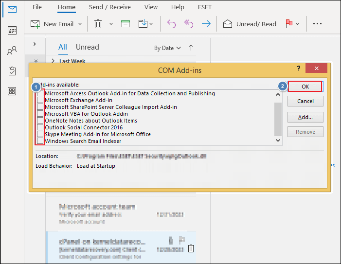 Disable all add-ins available in the options and click OK
