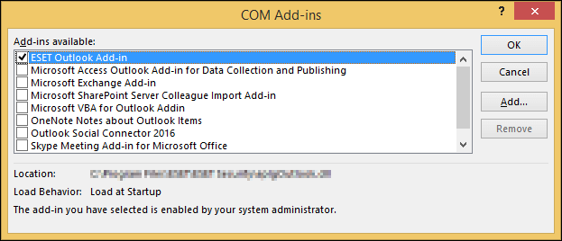 Enable one Add in at a time and try setting up Exchange account