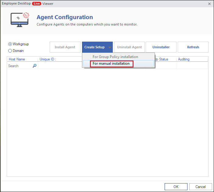 Creat setup and select or manual installation