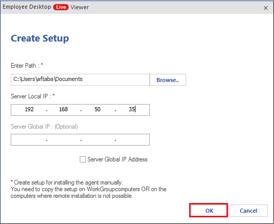 Enter IP Address in the Server Local IP section