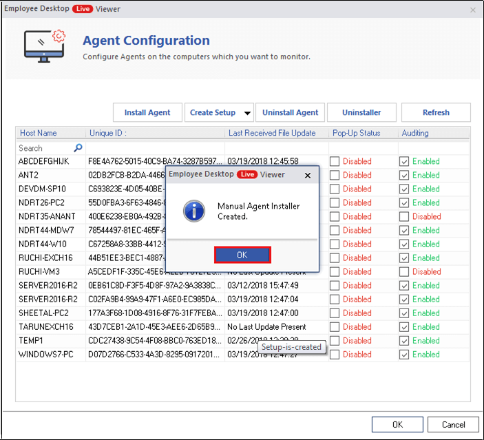 Confirmation of the creation of your agent