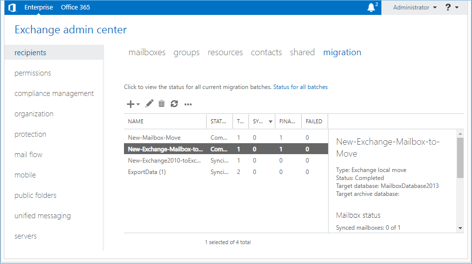 Open Migration dashboard page in Exchange Admin Center