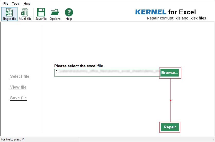 select corrupt Excel file