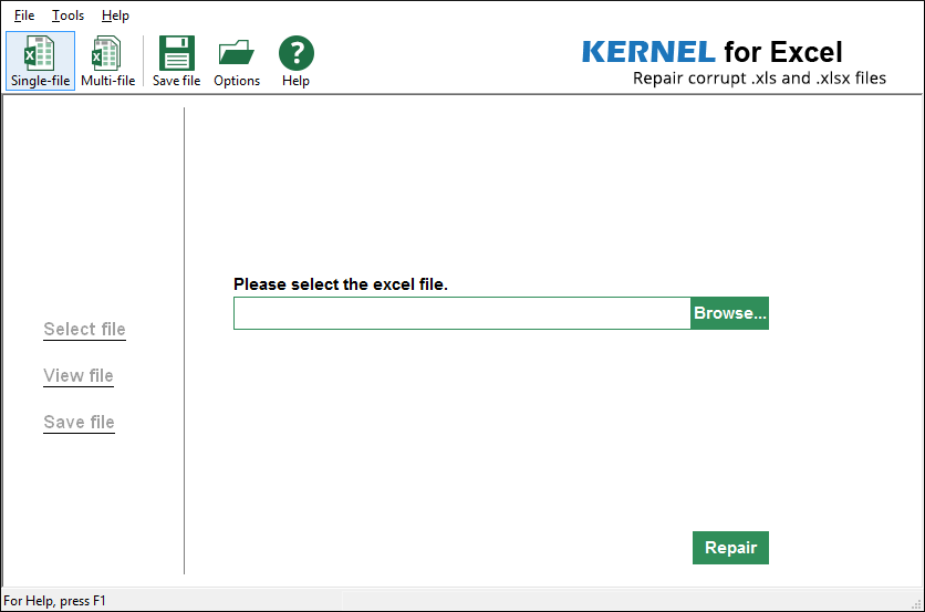 Excel Repair Tool - Home Screen