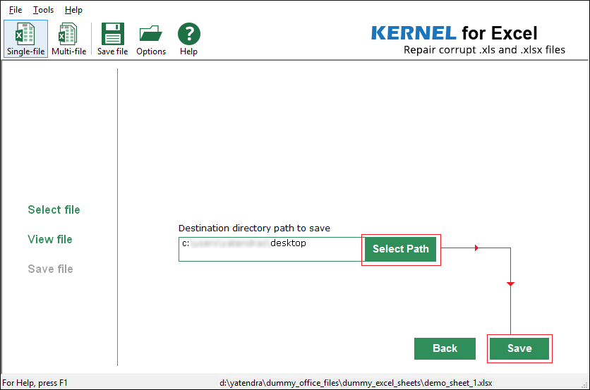 Select file save location