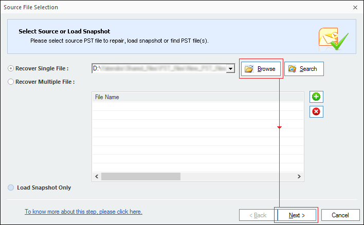 select the Outlook PST File