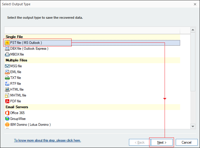 Select Output type