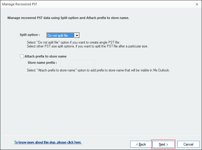 split the PST file