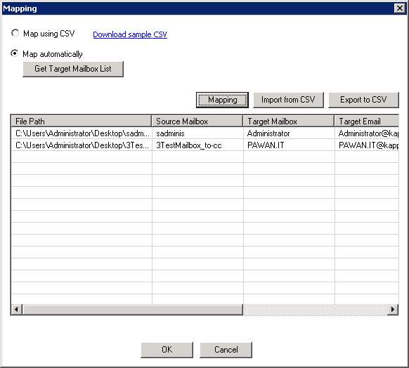 map the source and destination mailboxes