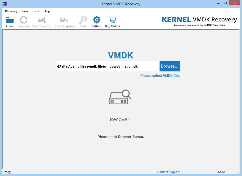 Browse and then select corrupt VMDK file